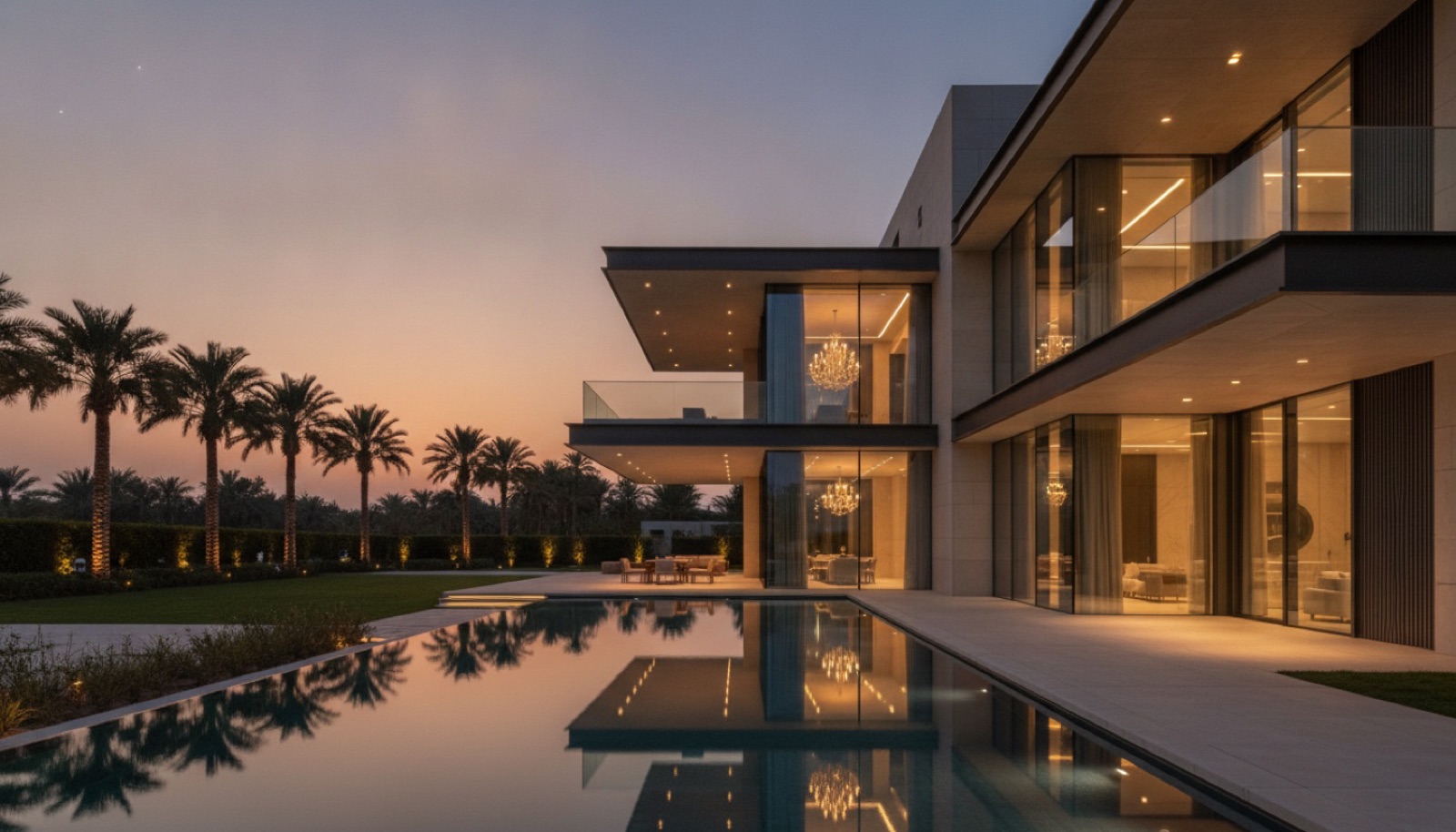 Residential exterior at blue hour
